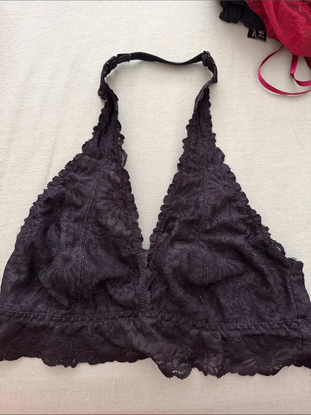 Adjustable Lace Halter Bralette - Black